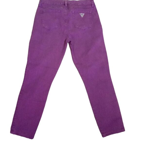 VINTAGE GUESS 29 PURPLE JEANS TRAINGLE BRITTNEY CROPPED COTTON SKINNY LEGS - Picture 2 of 6